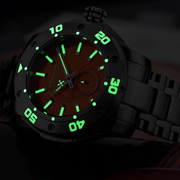 NEW! ARAGON Power Reserve Watch Automatic Orange Dial 44mm SuperJet NE57 - Picture 4 of 12